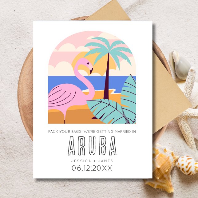 Carte Postale Faire-part Aruba Destination Beach Mariage Enregistrer la dat (Aruba Destination Beach Wedding Save the Date Announcement Postcard)