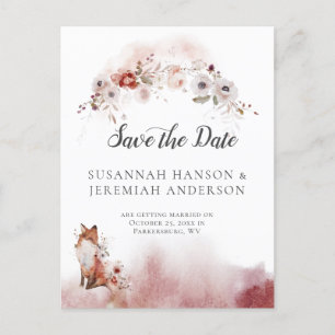 Carte Postale Faire-part Automne Floral Fox Enregistrer la date  