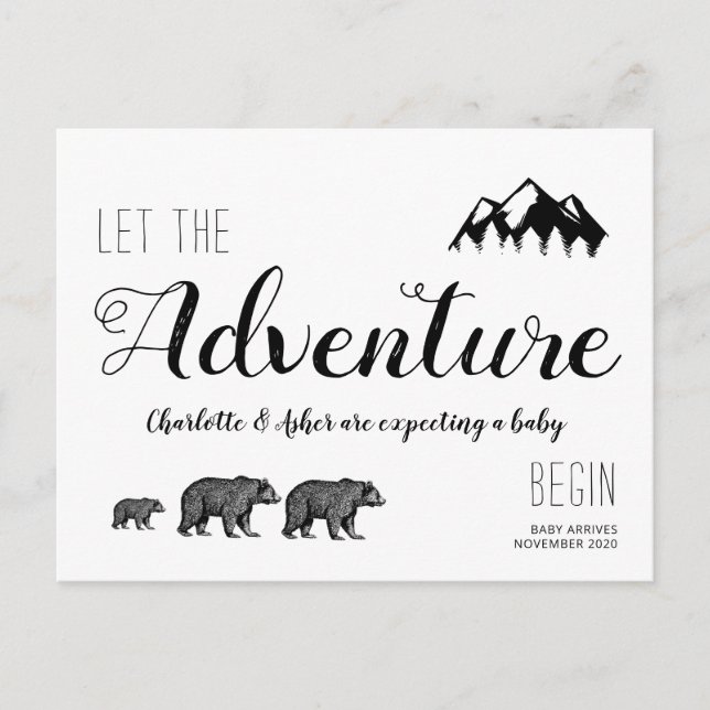Carte Postale Faire-part Aventure Rustique Marche Bois Ours Grossesse (Devant)
