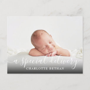 Carte Postale Faire-part Baby Girl A Special Delivery Script Rose Birth