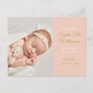 Carte Postale Faire-part Baby Girl Gold Script photo Elegant Birth