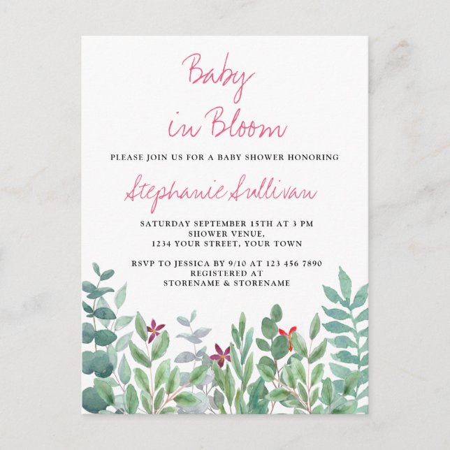 Carte Postale Faire-part Baby in Bloom Eucalyptus Baby shower vert (Devant)