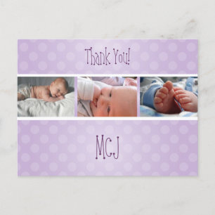 Carte Postale Faire-part Baby monogram merci, pois