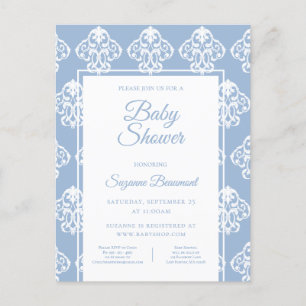 Carte Postale Faire-part Baby shower blanc bleu foncé moderne Boho
