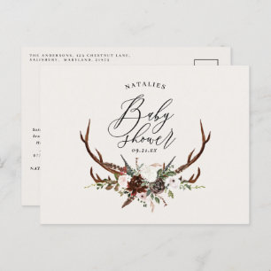 Carte Postale Faire-part Baby shower de cerf en script botanique rustique