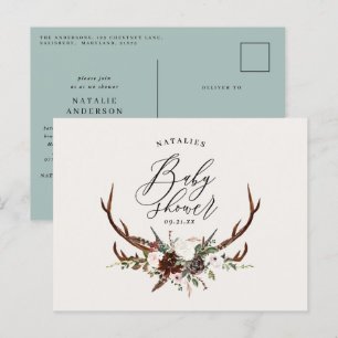 Carte Postale Faire-part Baby shower de cerf en script botanique rustique