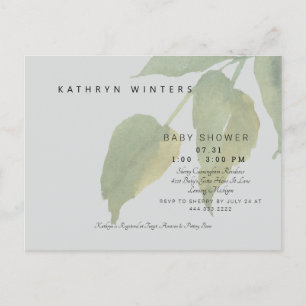 Carte Postale Faire-part Baby shower de feuillage gris clair minimaliste