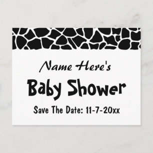 Carte Postale Faire-part Baby shower noir et blanc d'impression de girafe