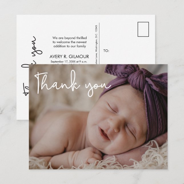 Carte Postale Faire-part Baby shower photo pour bébé fille Script moderne (Devant / Derrière)