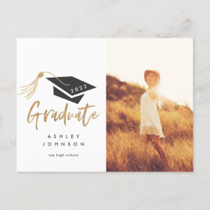 Carte Postale Faire-part Bac de fin d'études Tassel Gold Foil Photo 2022