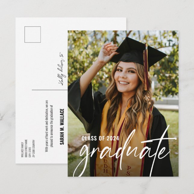 Carte Postale Faire-part Baccalauréat en sciences Custom Graduate Photo (Devant / Derrière)