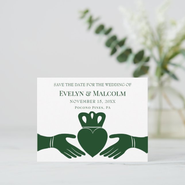 Carte Postale Faire-part Bague Claddagh Irlandaise STD Save the Date Mariag (Debout devant)
