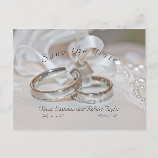 Carte Postale Faire-part Bagues de mariage élégantes  Sauvegarder la date (Devant)