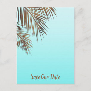 Carte Postale Faire-part Bahama Breeze Copper Palm Aqua Bleu Save The Date