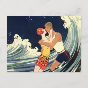 Carte Postale Faire-part Baiser d'amoureux Art Déco vintage Enregistrement 