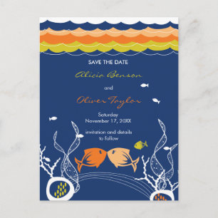 Carte Postale Faire-part Baiser Poissons Poisson Corail Plage Mer Économise