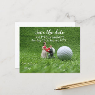 Carte Postale Faire-part Balle de golf sur le vert enregistrer la date mari