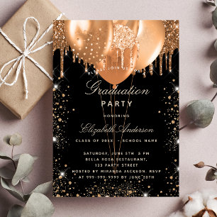 Carte Postale Faire-part Ballons de parties scintillant en or noir