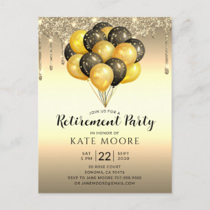Carte Postale Faire-part Ballons de Parties scintillant Gold Black Party de