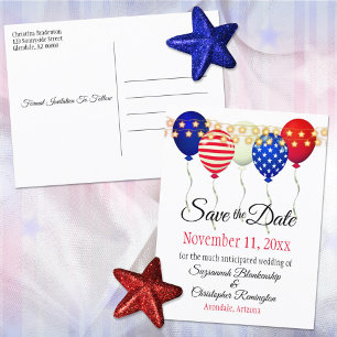Carte Postale Faire-part Ballons patriotiques Mariage Enregistrer La Date P