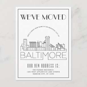 Carte Postale Faire-part Baltimore Skyline Moderne Deco Changement d'Adress