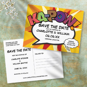 Carte Postale Faire-part Bande dessinée KA-POW Enregistrez la date Fun Mode
