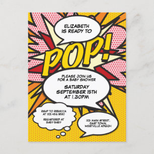 Carte Postale Faire-part Bande dessinée Pop Art prêt à Pop Baby shower Invi