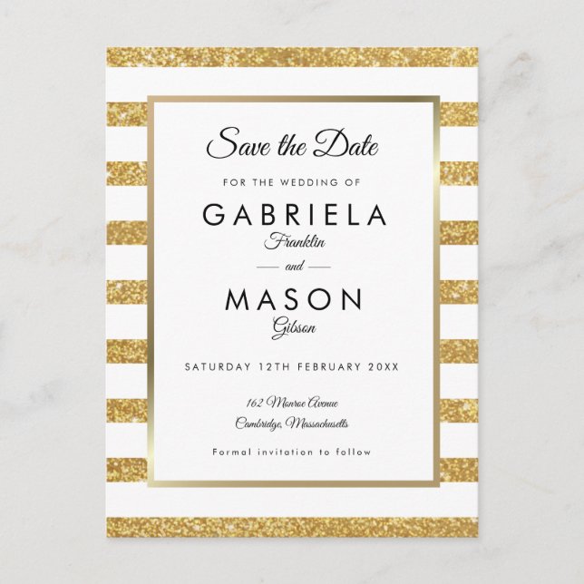 Carte Postale Faire-part Bande Parties scintillant Gold Enregistrer la date (Devant)