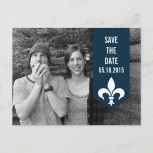 Carte Postale Faire-part Bannière Flourish Blue Chic Enregistrer la date Ca