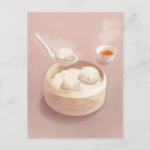 Carte Postale Faire-part Bao Buns à vapeur avec thé