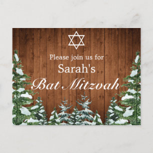 Carte Postale Faire-part Bar Mitzvah Bois enneigé et forêt Campagne Pin Bar