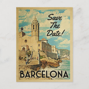 Carte Postale Faire-part Barcelone Enregistrer La Date Vintage Espagne
