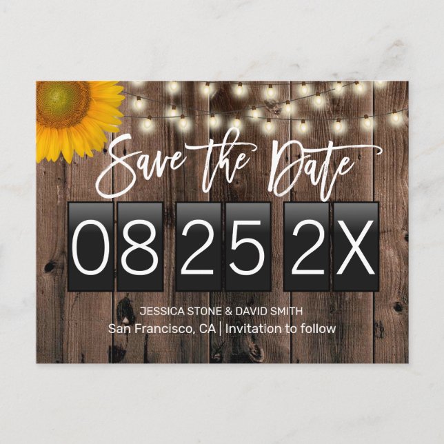 Carte Postale Faire-part Barn en bois rustique avec soleil Save the Date (Devant)