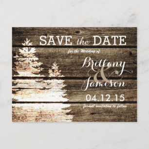 Carte Postale Faire-part Barn en bois rustique Pins Hiver Enregistrer la da