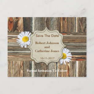 Carte Postale Faire-part Barn Wood et Daisy Save The Date