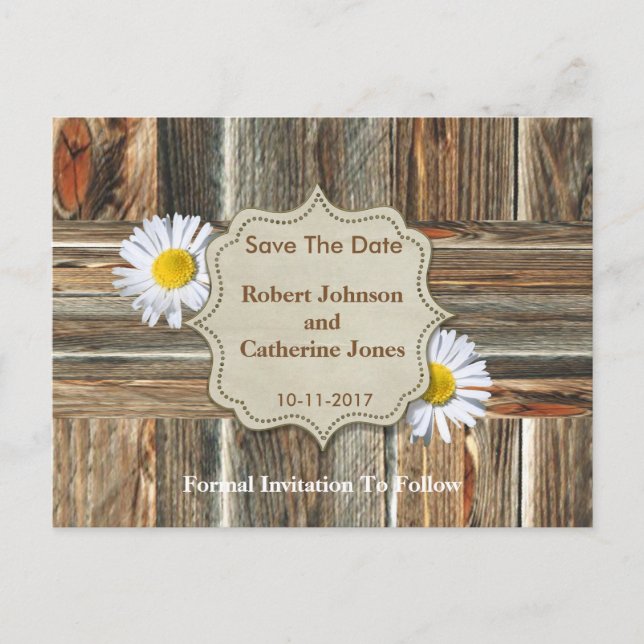 Carte Postale Faire-part Barn Wood et Daisy Save The Date (Devant)