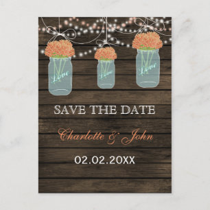 Carte Postale Faire-part Barnwood corail fleurs mâchoires sauver des dates