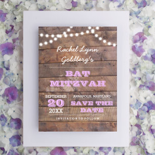 Carte Postale Faire-part Barnwood Lights Lilac Bat mitzvah Enregistrer la d