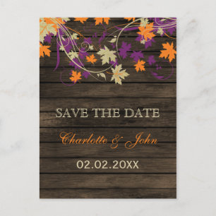 Carte Postale Faire-part Barnwood Rustic prum feuilles tomber enregistrer l