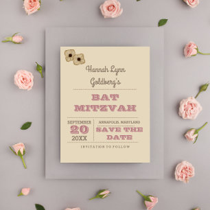 Carte Postale Faire-part Bat mitzvah or Rose rustique Enregistrer la date