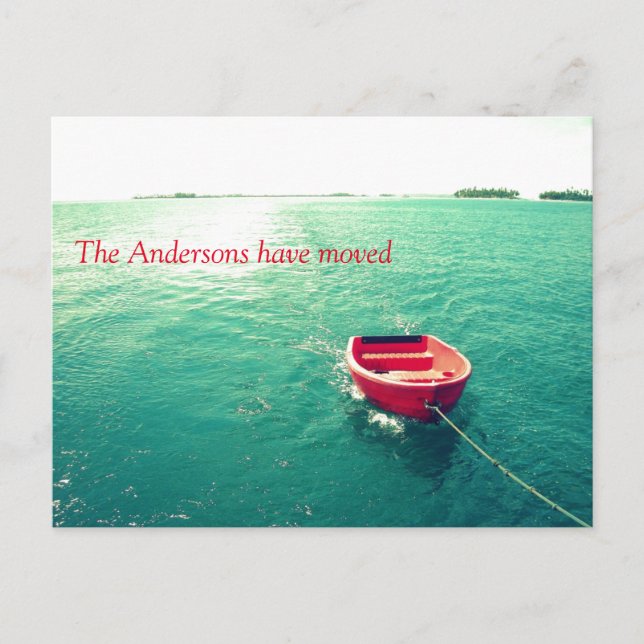 Carte Postale Faire-part Bateau rouge sur le lac Changement d'adresse (Devant)