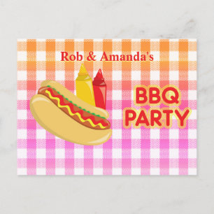 Carte Postale Faire-part BBQ Party Hot Dog Condiments Nom d'hôte