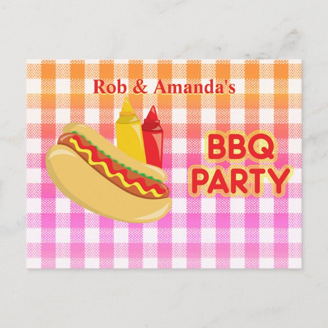 Carte Postale Faire-part BBQ Party Hot Dog Condiments Nom d'hôte (Devant)