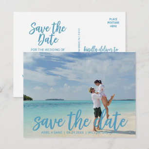Carte Postale Faire-part Beach Blue Enregistrer la photo de la date