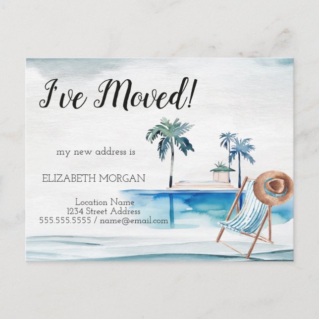 Carte Postale Faire-part Beach Chair House Palms Nouvelle adresse Faire-par (Devant)