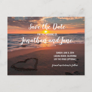 Carte Postale Faire-part Beach Ocean Coeur Mariage Économisez la date