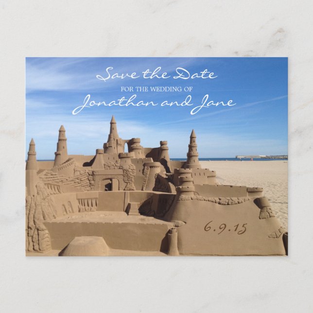 Carte Postale Faire-part Beach Ocean Love Sandcastle Wedding Enregistrer la (Devant)