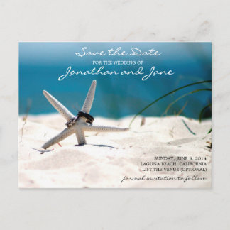 Carte Postale Faire-part Beach Ocean Rings Mariage à l'étoile de poisson En