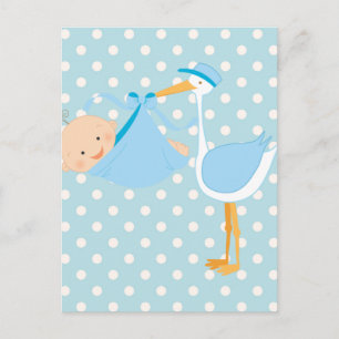 Carte Postale Faire-part Beau bébé c'est une cigogne de garçon