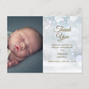 Carte Postale Faire-part Bébé d'hiver SnowflakesMerci photo Naissance 